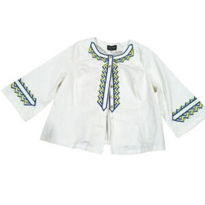 Bob Mackie Womens White Zip Zag Embroidered Button‎ Front Twill Jacket Size 1X